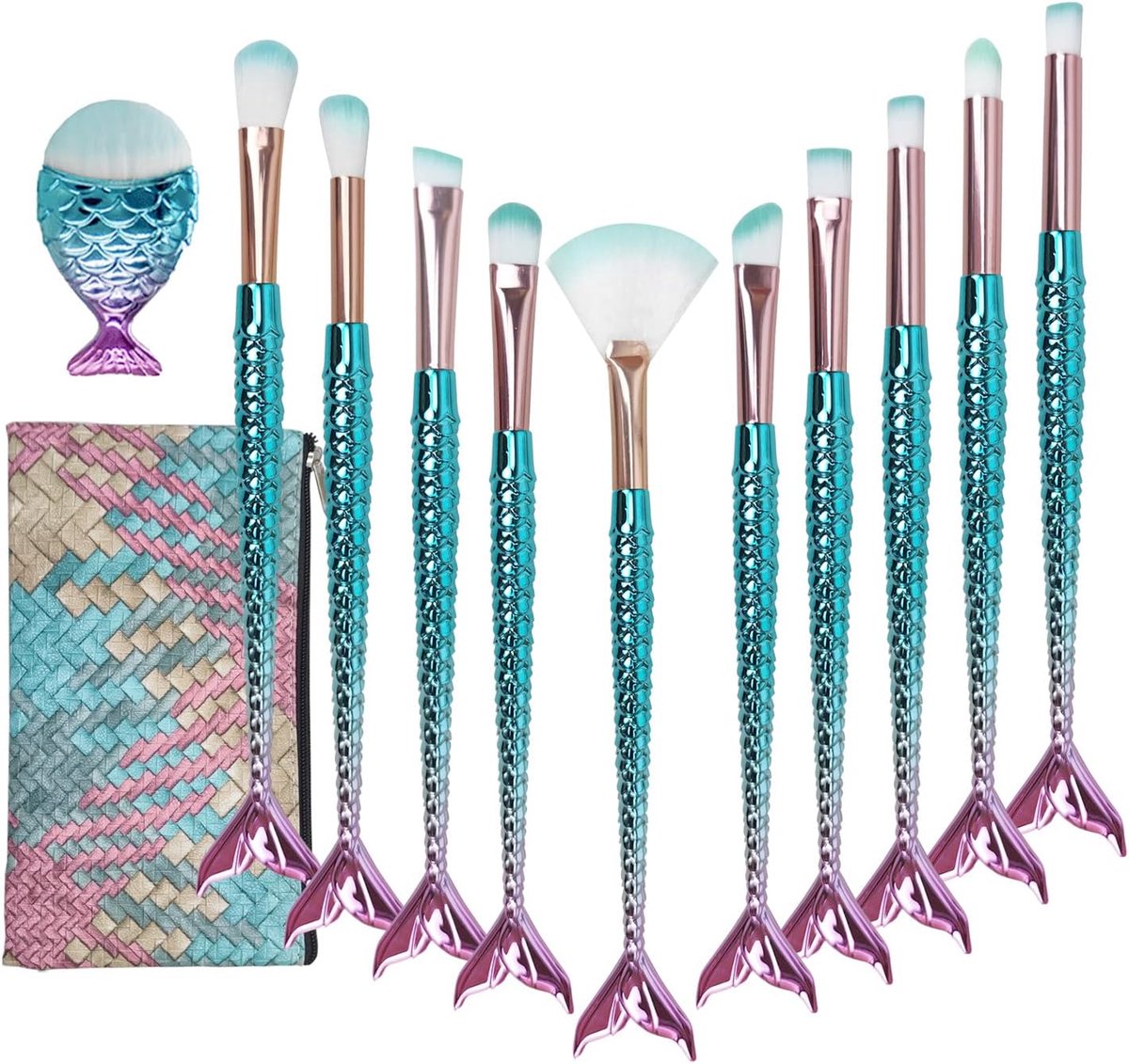 Makeup kwasten set 11-delig - kunststof handvat - synthetische vezels - ideaal voor zachte applicatie - ShopVlot
