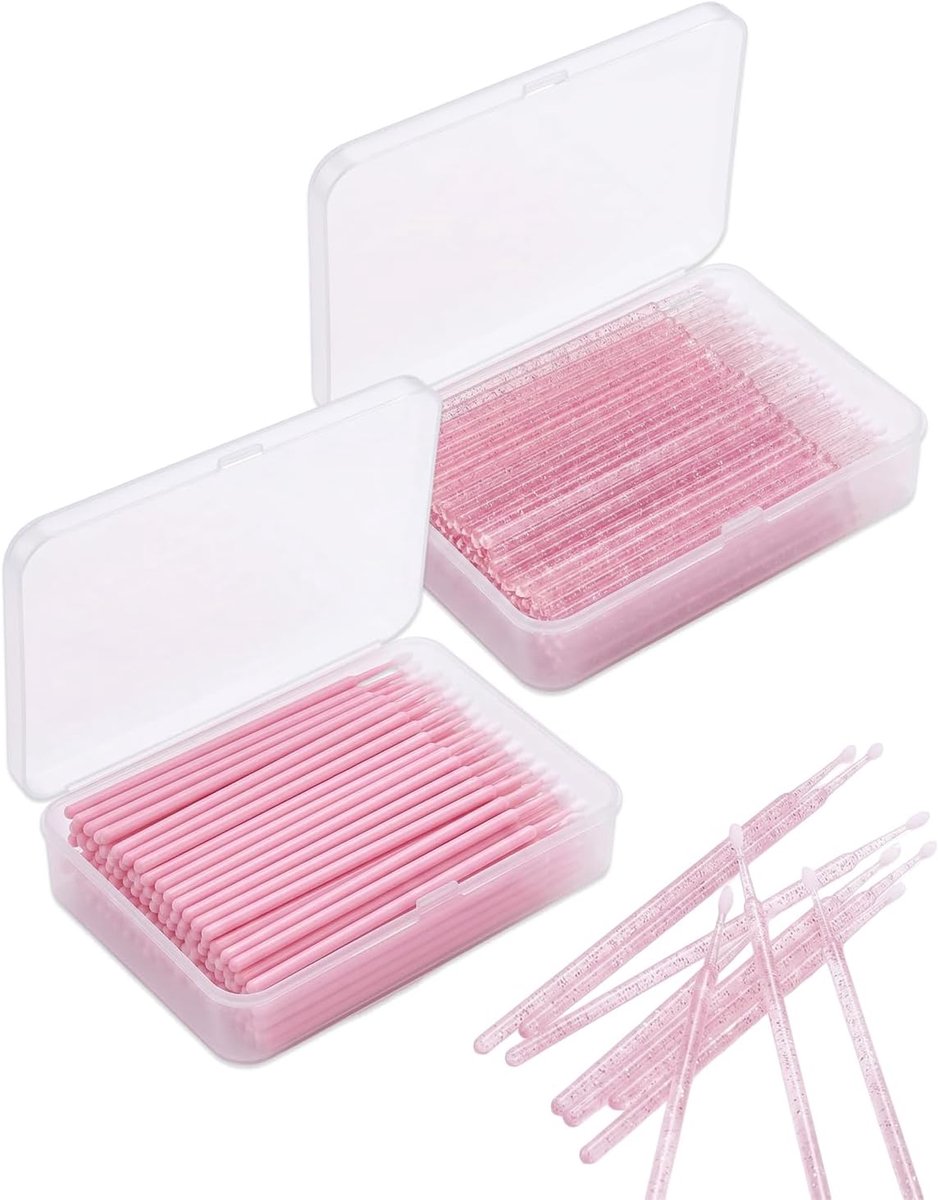 Microbrush wegwerpapplicators 200 stuks - rose + crystal rose - plantaardige vezels - precisie voor make-up - ShopVlot