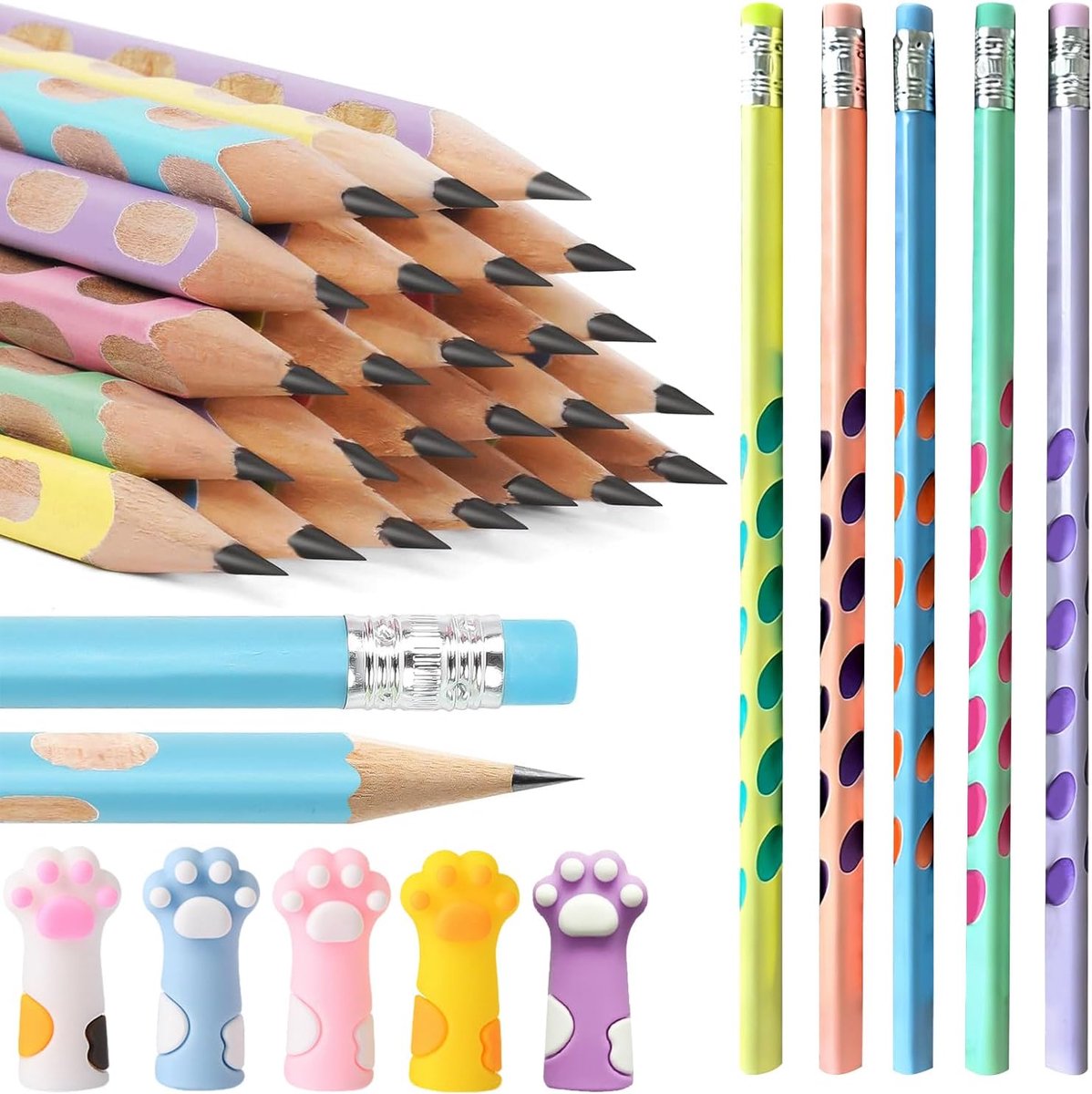 Kattenpotloden set 30 stuks - silicone potlooddoppen - schattige kattenmotieven - perfect voor kinderen - ShopVlot