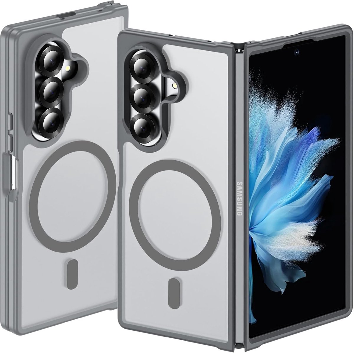Hoesje Geschikt voor Samsung Galaxy Z Fold8 Ultra - Grijs - Casemania Magnetisch Matte Armor Back Cover - Val/Stoot Bescherming Telefoon - Geschikt voor MagSafe en Draadloos Opladen