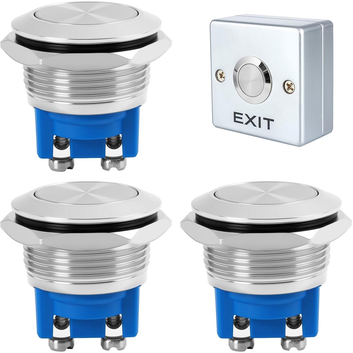 Drukknop schakelaars set van 3 - RVS waterdicht 19 mm - IP65 - Eenvoudige installatie zonder lassen - ShopVlot