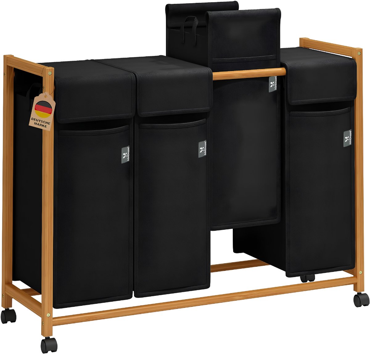 Lìon® Wasmand - 200L - Wasmand 4 Vakken - Wasmanden - Zwart - 102cm x 36cm x 82cm