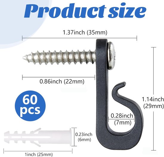 Screw Hooks 60pcs - Mini Fairy Light Haakjes - Inclusief Veiligheidsbuckle - Ideaal voor Buitenverlichting - ShopVlot — afbeelding 5