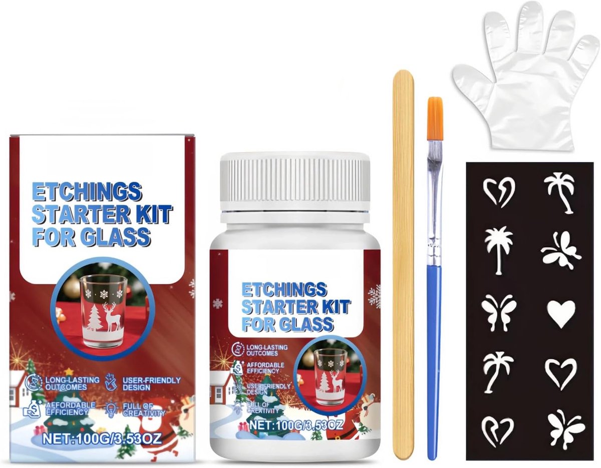 SnelShoppen - Etspasta voor Glas, Glazen Etspasta, Kerst Set, 100g, Creëer Matte Textuur voor DIY Creaties, Melkglas Deuren en Ramen, Kunstwerken