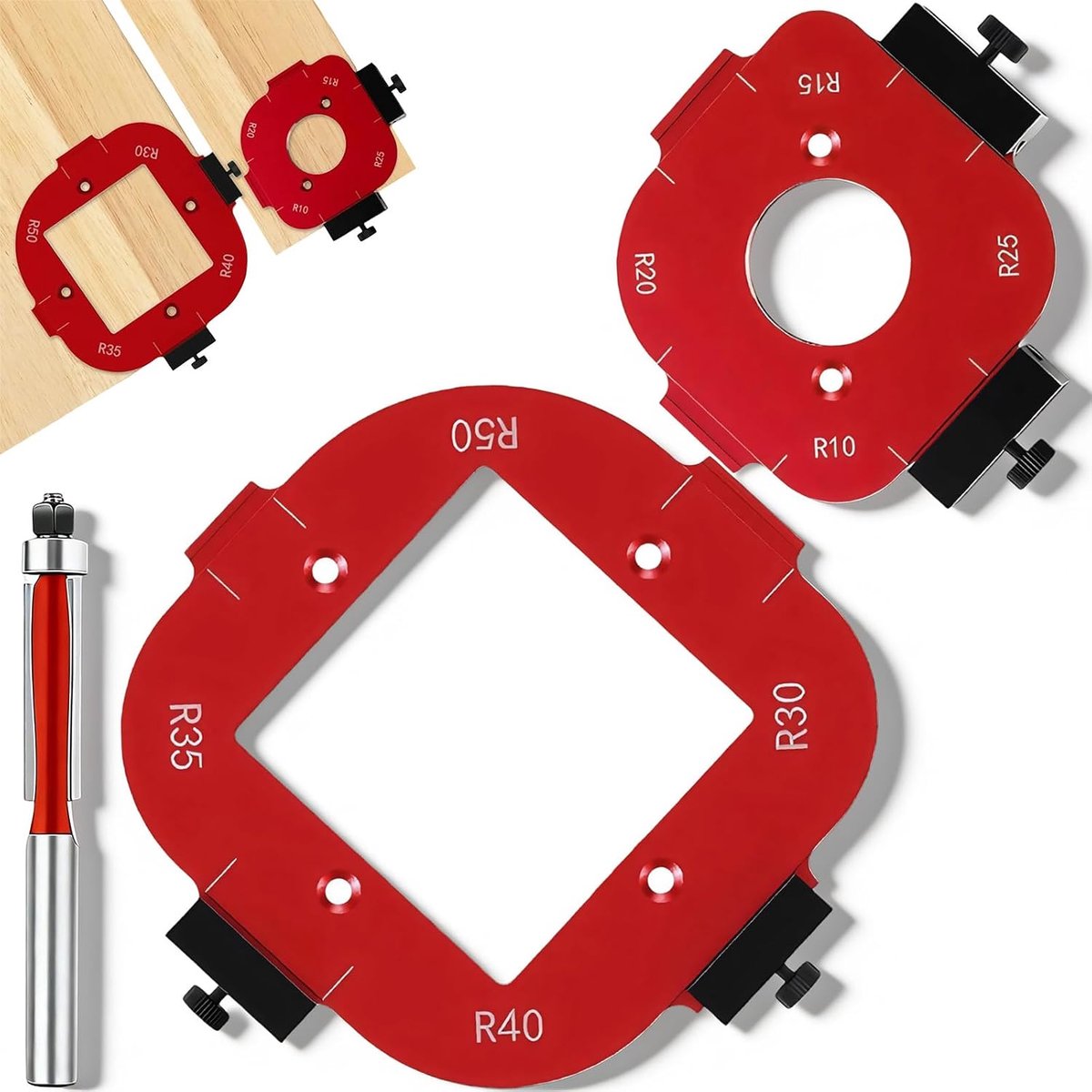 Router Jig voor houtbewerking - aluminium sjabloon - 8 radiusopties R10-R50 - precisie randen bewerken - ShopVlot