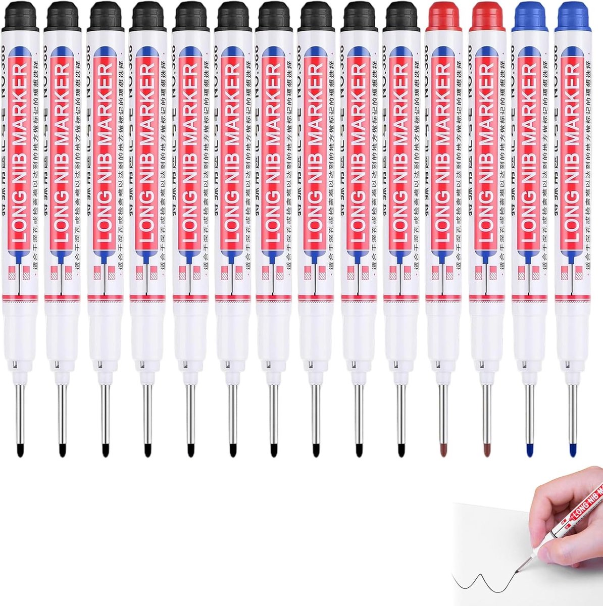 Markeerstiften 18 stuks - extra lange punt 20 mm - diepgat marker set - ideaal voor moeilijk bereikbare plekken - ShopVlot