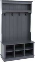 Garderobekast MCW-P26, halgarderobekast, houten garderobekast met zitbank, 4 haken, opbergvak, melamine, 170 x 100 x 39 cm ~ donkergrijs