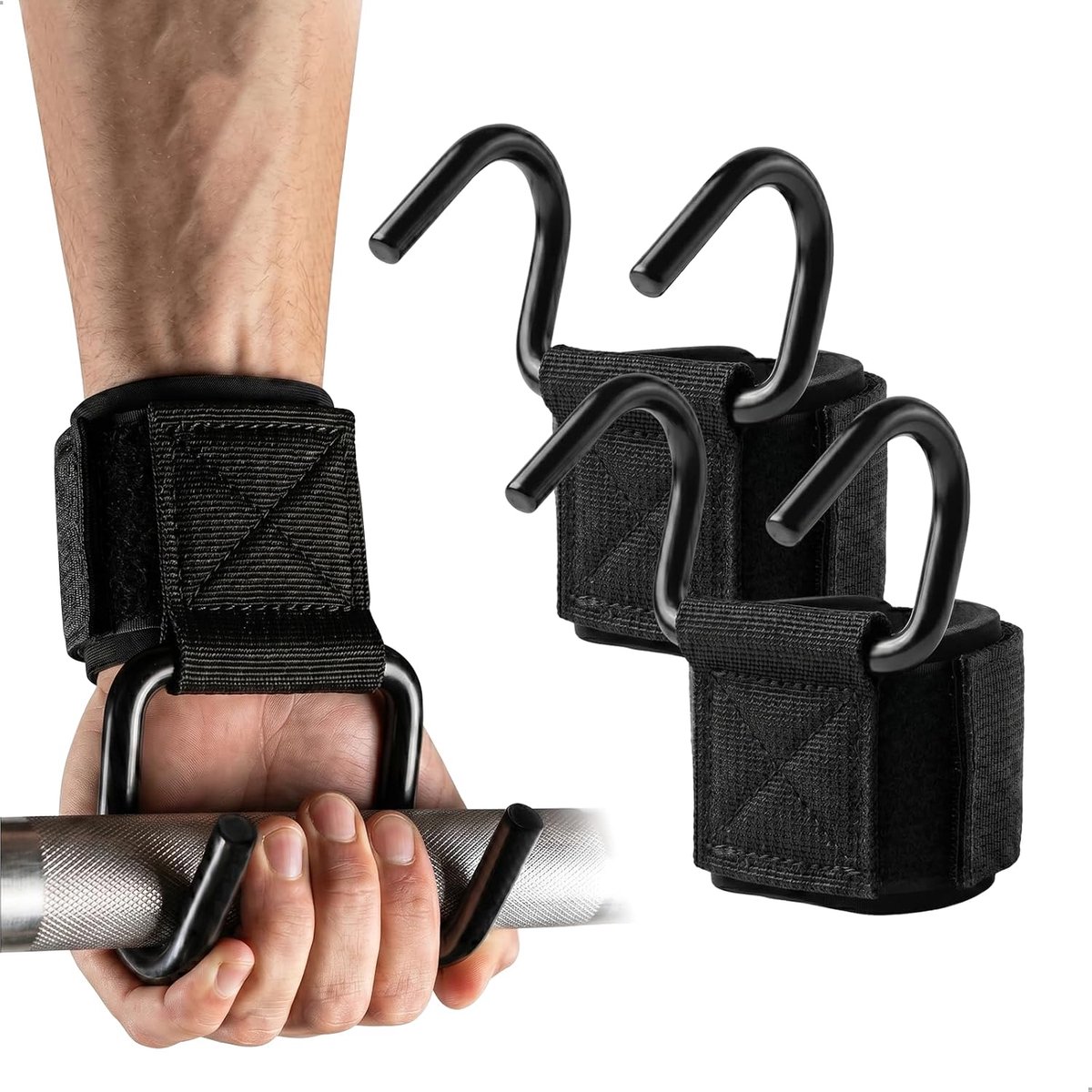 Gewichtheffen haken 7,5 cm - massief staal - antislip oppervlakte - ideaal voor pull-ups - ShopVlot