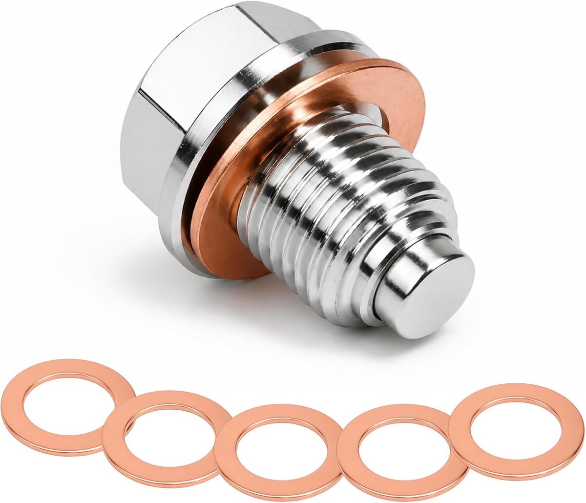 Magnetische olie-afvoerschroef M14 x 1,5 - Aluminium met neodymium magneten - Inclusief 5 koperen afdichtingen - ShopVlot