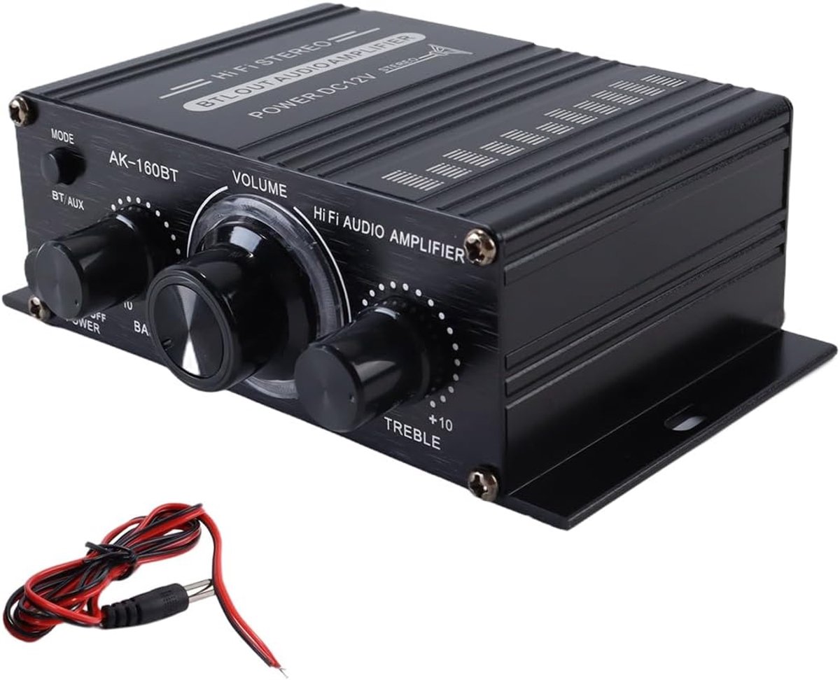Bluetooth stereo audio versterker - mini aluminium behuizing - dual-mode bediening - draadloos of bekabeld - ShopVlot