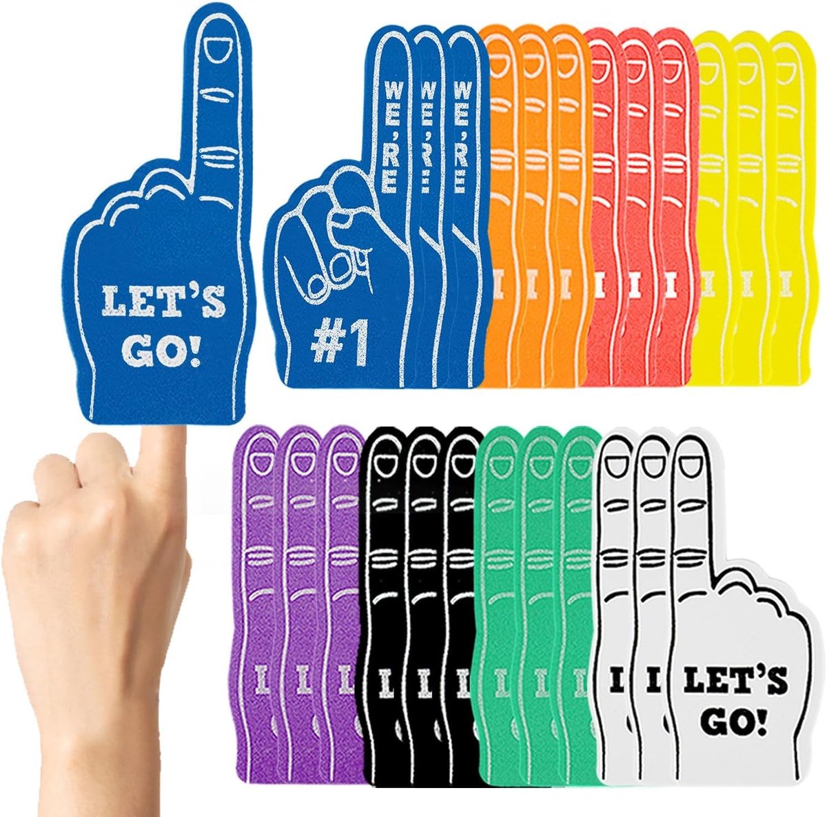 Mini foam vingers 13 cm - set van 24 - 8 kleuren - perfect voor sportevenementen - ShopVlot