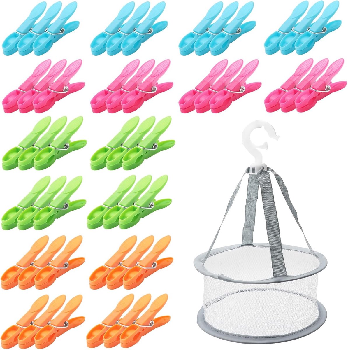 Knijpers set 48 stuks - kleurrijk - met wasmand en opbergtas - ideaal voor handdoeken - ShopVlot