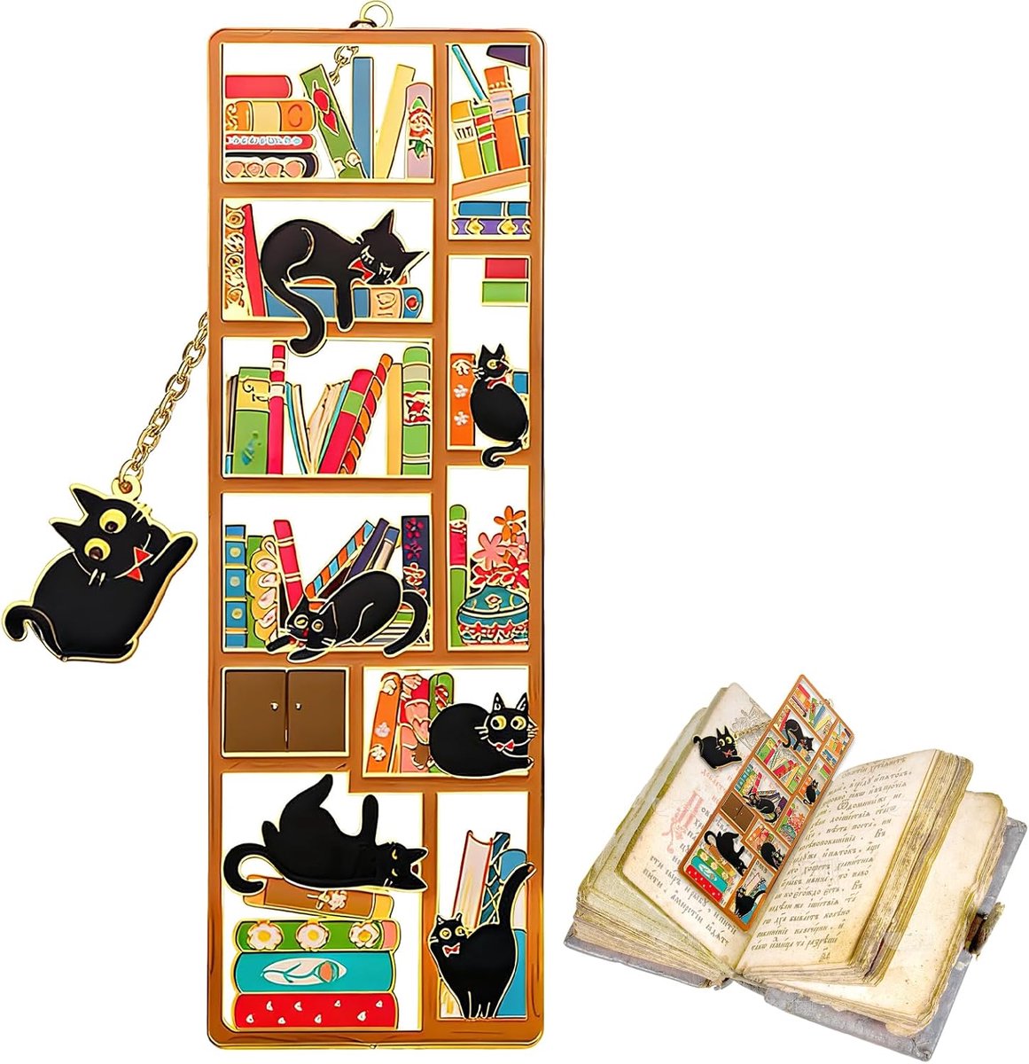 Boekenlegger kattenhanger - metalen design - schattig en kleurrijk - perfecte boekenaccessoire voor kattenliefhebbers - ShopVlot