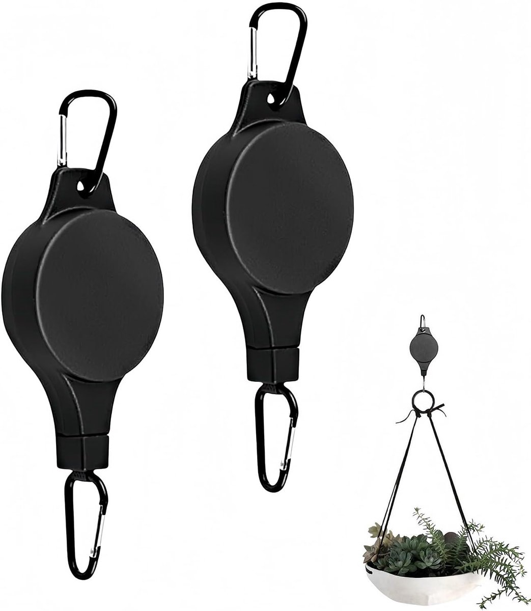 Plant ophangsysteem verstelbaar 2 stuks - zwarte plantpulley haak - zware haken - ideaal voor balkon en binnenruimtes - ShopVlot