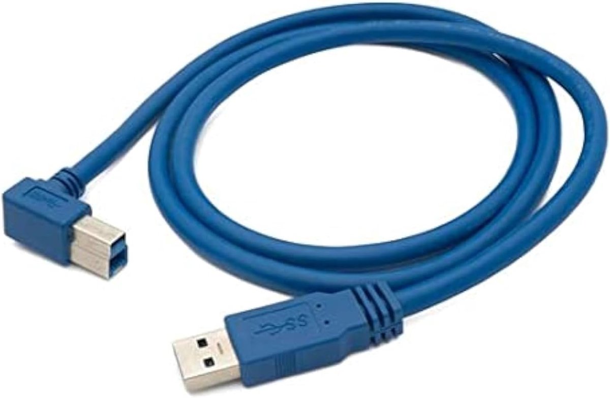 USB 3.0 kabel 1.8m type B naar type A - blauwe kleur - haakse aansluiting - hoge snelheid overdracht - ShopVlot
