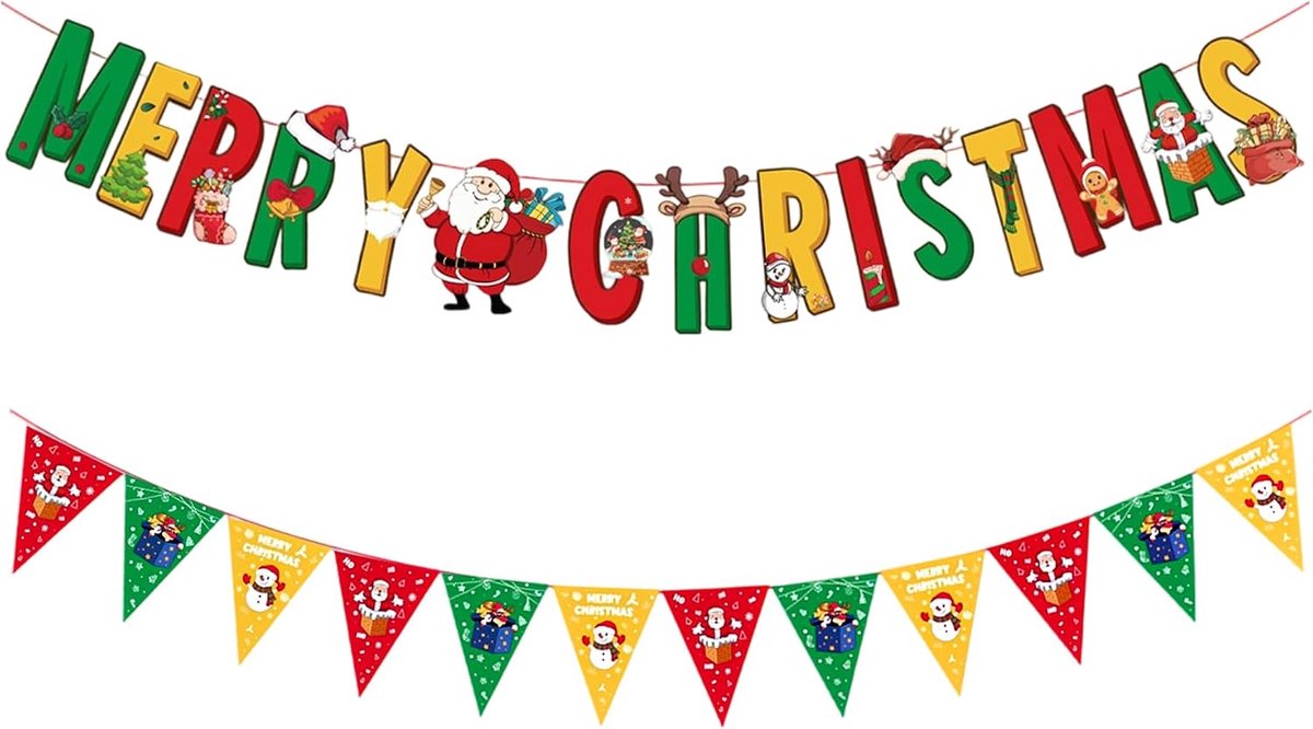 Kerstdecoratie banner set - kleurrijke garland - grote letters - feestelijke versiering voor thuis - ShopVlot
