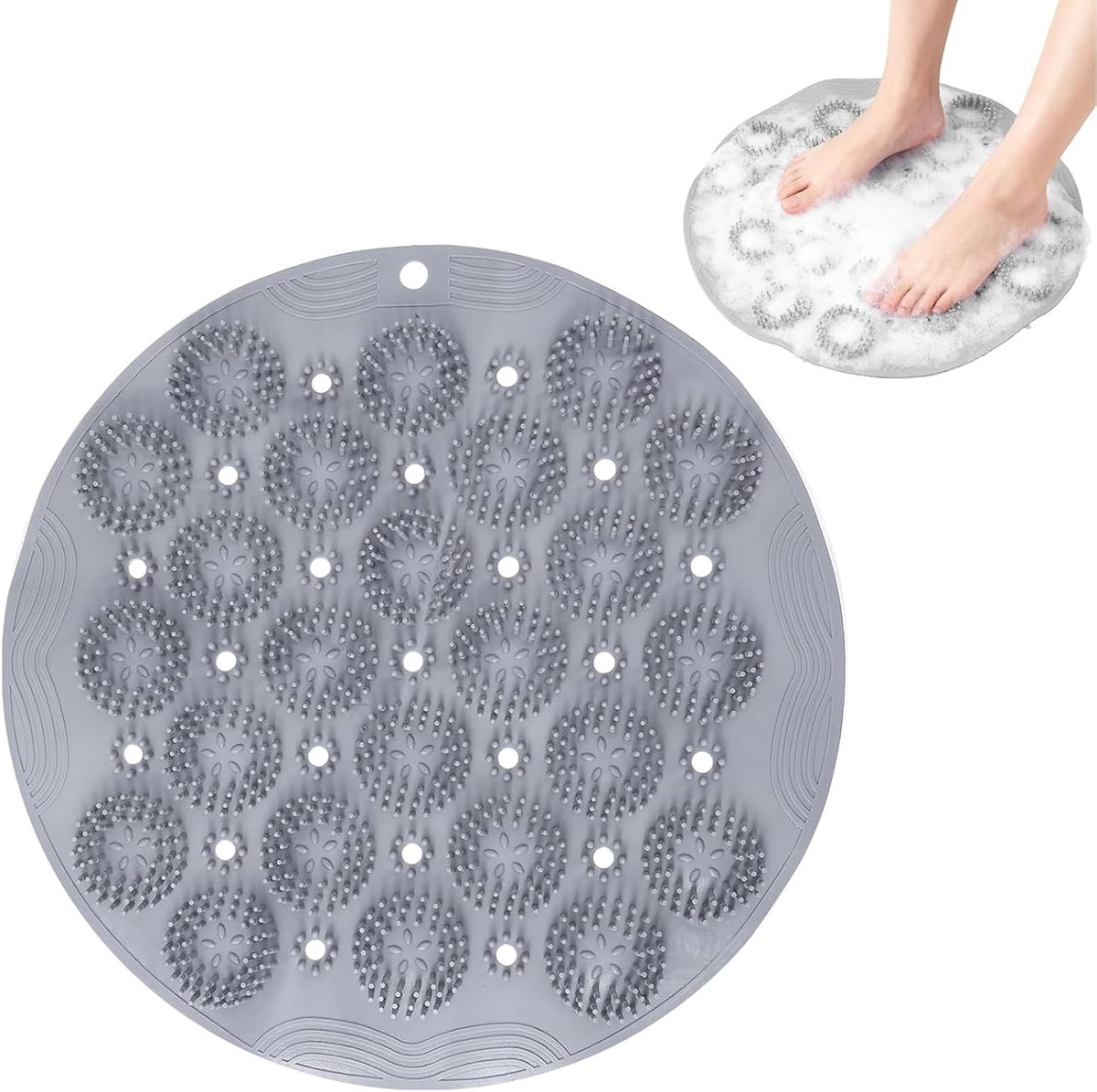 Siliconen voetborstel 28 x 28 cm - grijs - antislip zuignappen - dieptereiniging en ontspanning - ShopVlot