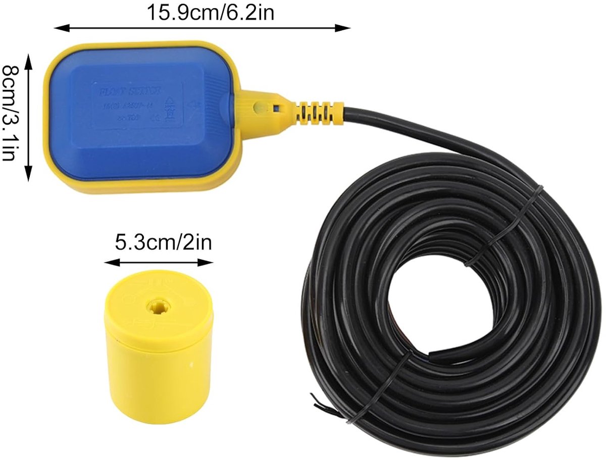 Vlotter Schakelaar 250V 16(8) A - 10M Kabel - Rectangular Vlotter Schakelaar - Voor Waterniveau Controle - ShopVlot