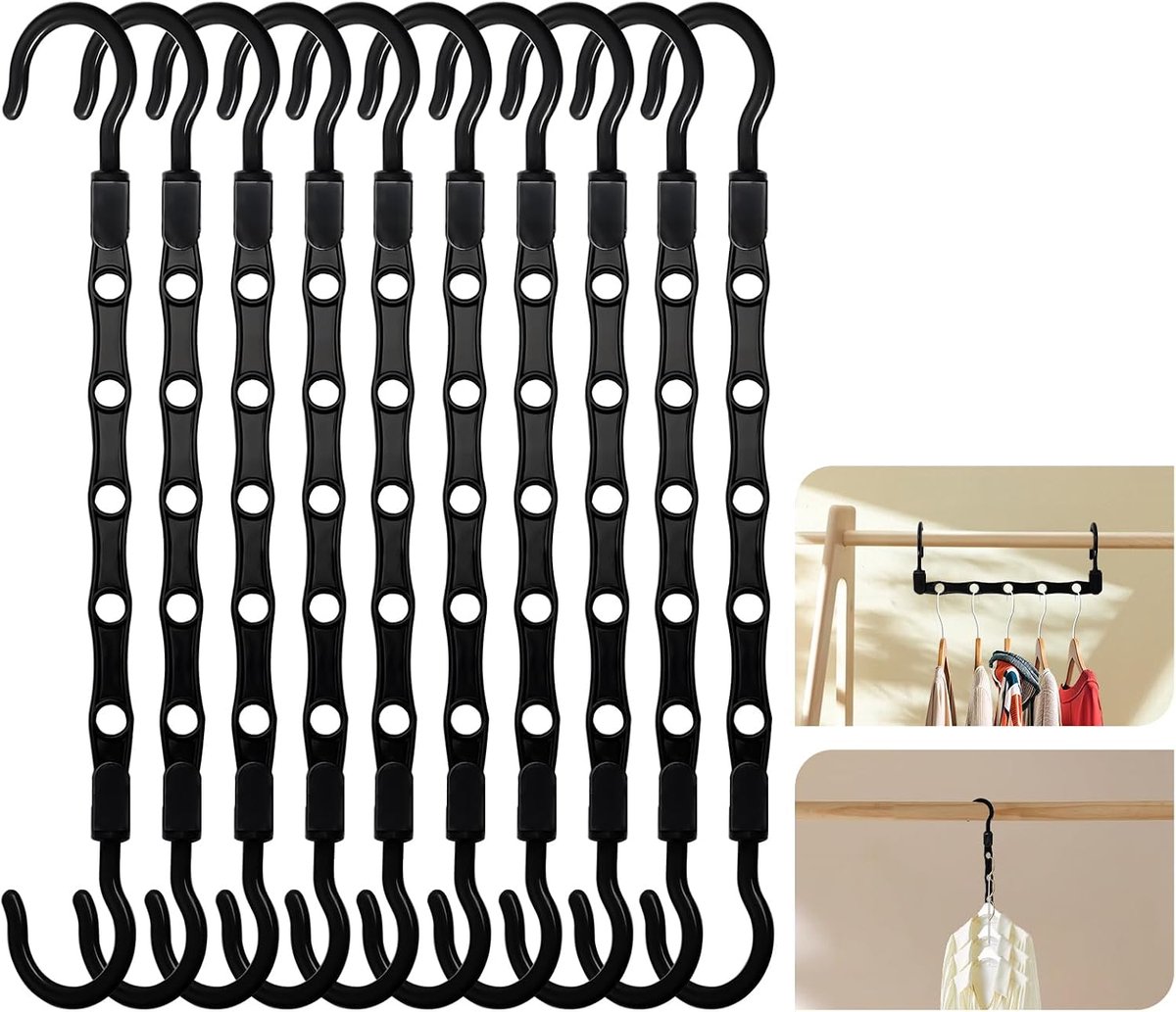 Kledinghangers Set van 10 - Ruimtebesparend met 5 Gaten - 360° Draaihaak - Ideaal voor Kleine Kasten - ShopVlot