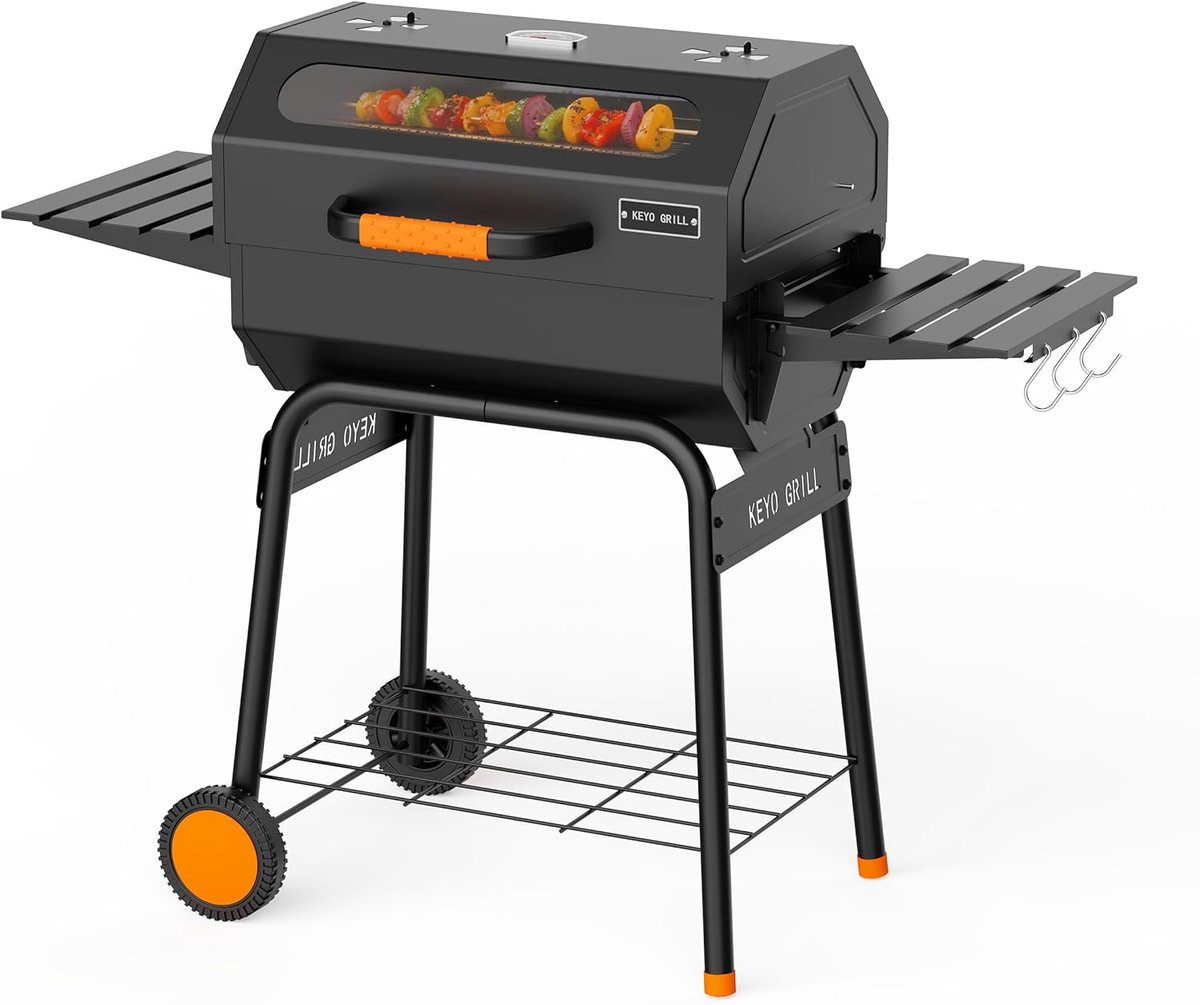 Barbecue 23 Charcoal - Large met vensterdeksel - Versterkt verchroomd rooster - Ideaal voor buitengebruik - ShopVlot