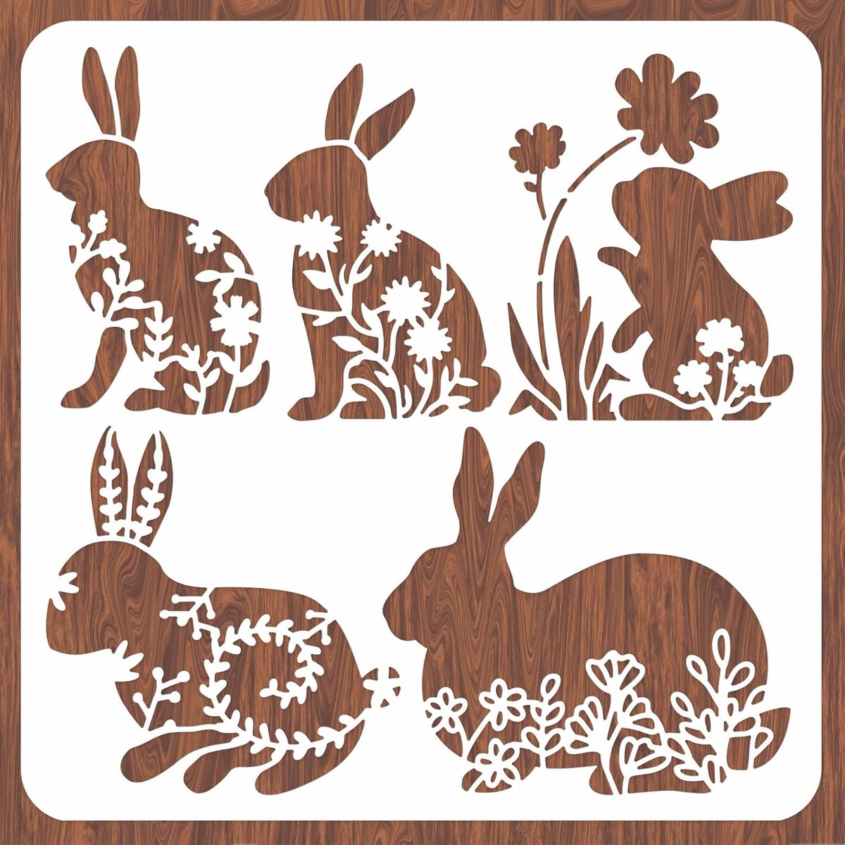 Easter Bunny sjablonen 11,8 x 11,8 inch - plastic stencils - 5 verschillende patronen - perfect voor muurdecoratie - ShopVlot