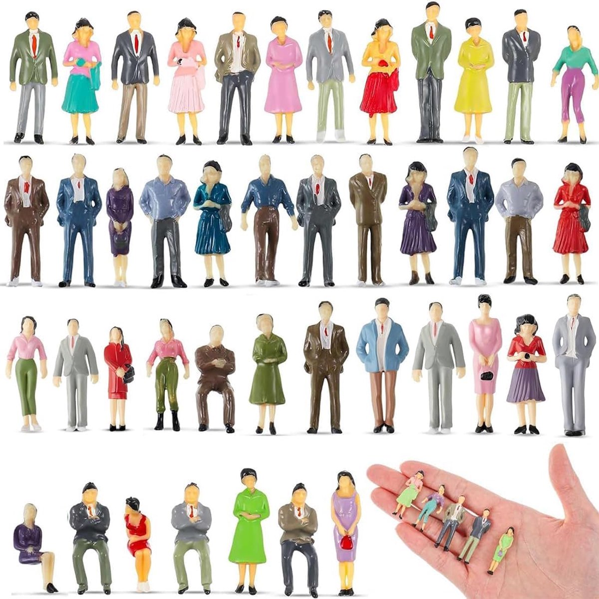 Miniatuurset van 20 mini mensen - kleurrijke geverfde figuren - duurzaam plastic - ideaal voor modelbouw - ShopVlot
