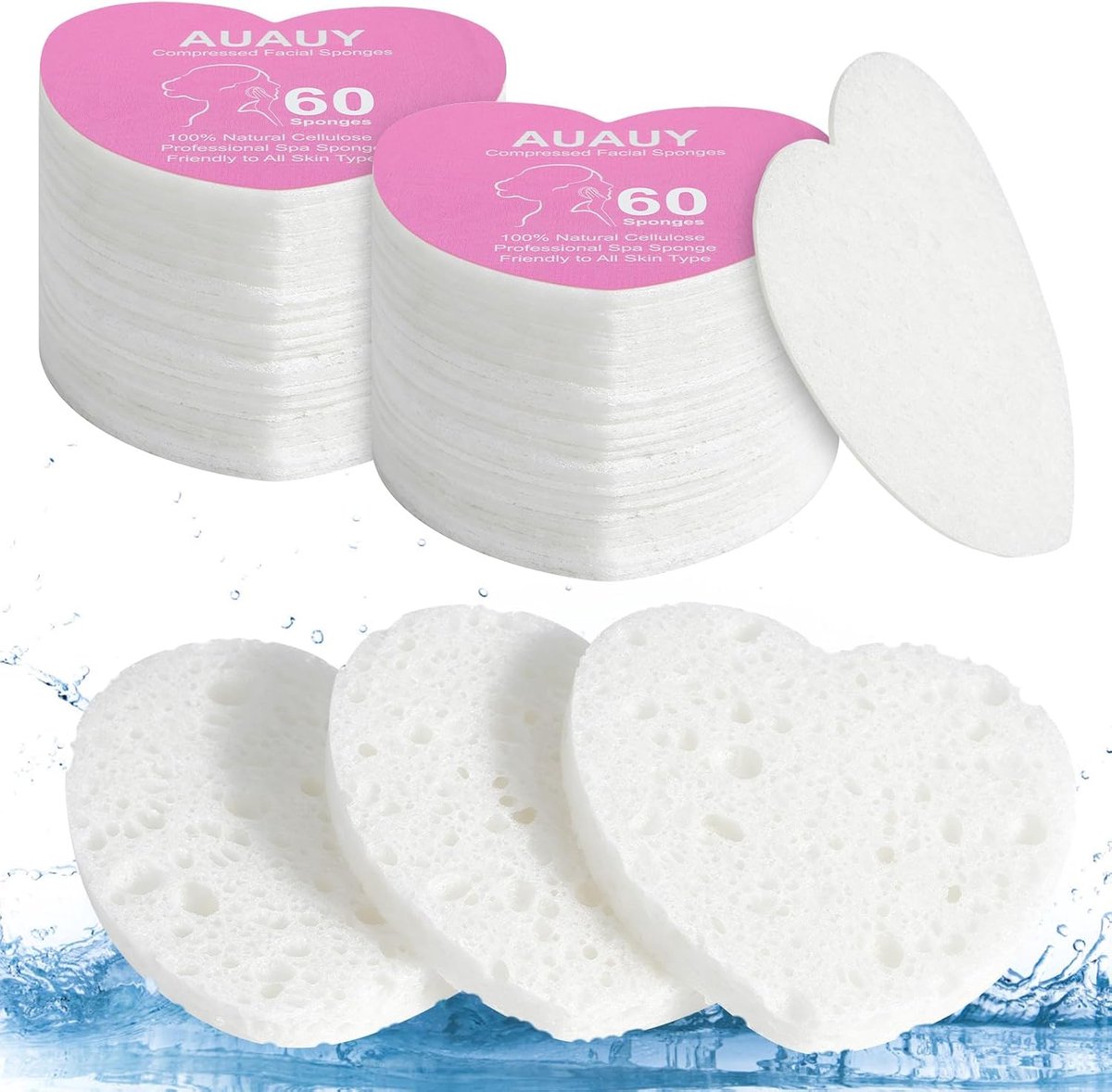 Gecomprimeerde gezichtssponzen 60 stuks - Hartvormig - Cellulose - Dieptereiniging en exfoliatie - ShopVlot