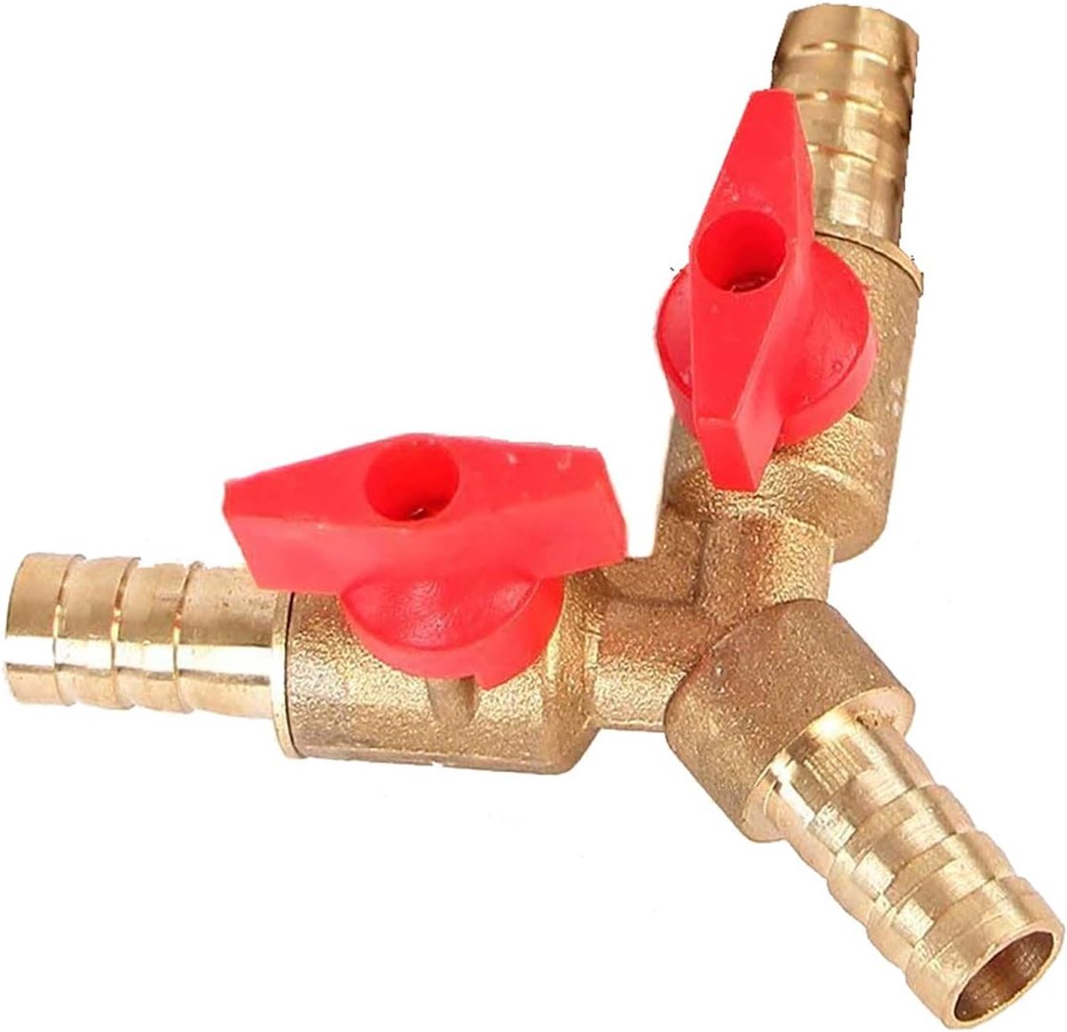 2-way Y-distributor 10 mm - messing - met afsluitbare ventielen - ideaal voor tuinslangen - ShopVlot