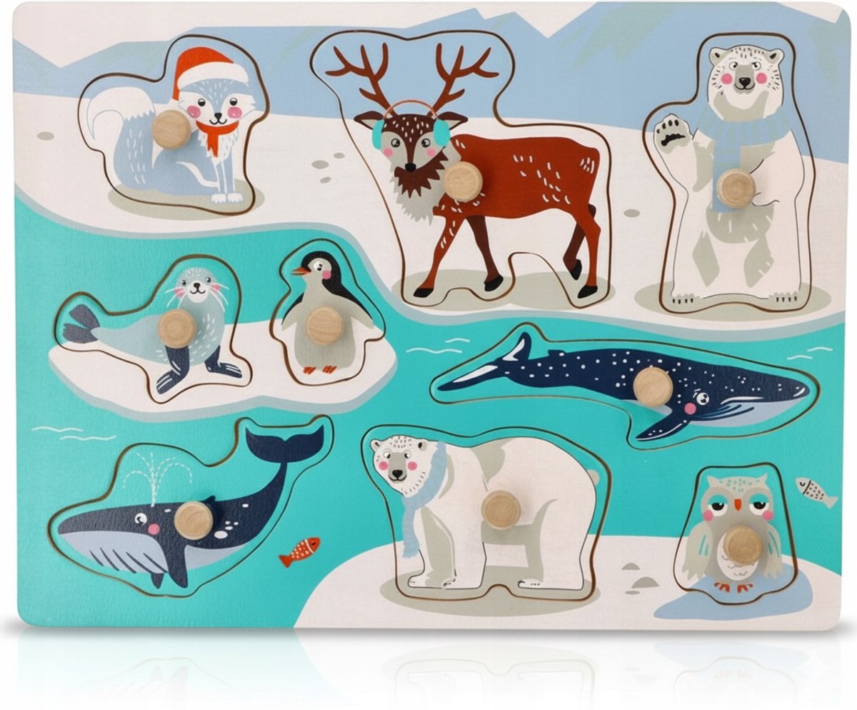 Houten Puzzel met Handgrepen - Dieren van de Noordpool