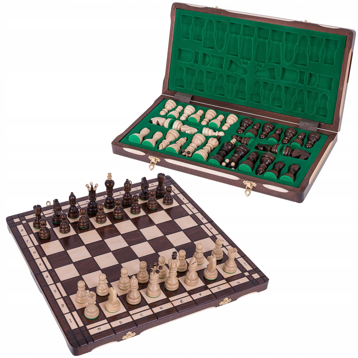 Luxe Houten Schaakset - 42x42 cm - Glanzend - Perfect Cadeau