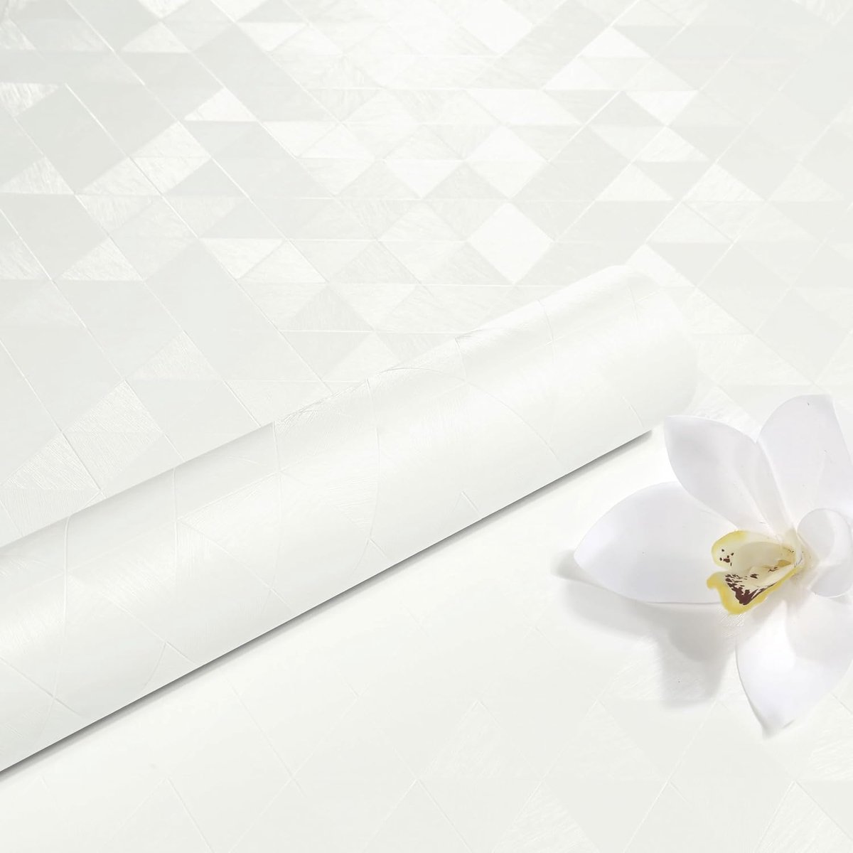 White Textured Wallpaper Peel and Stick 40CMx7M Removable Faux Brushed Contact Paper Geometric Self Adhesive White Bathroom Wallpaper Waterproof Modern Wall Paper Roll