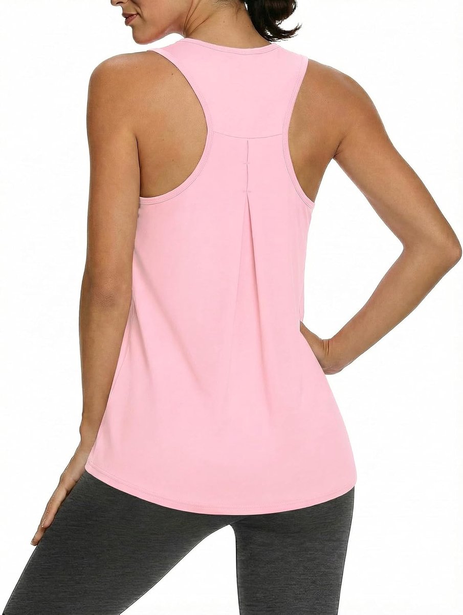 Sportshirt voor dames, mouwloos, ademend, fitness, yoga, gym, losse pasvorm, ronde hals