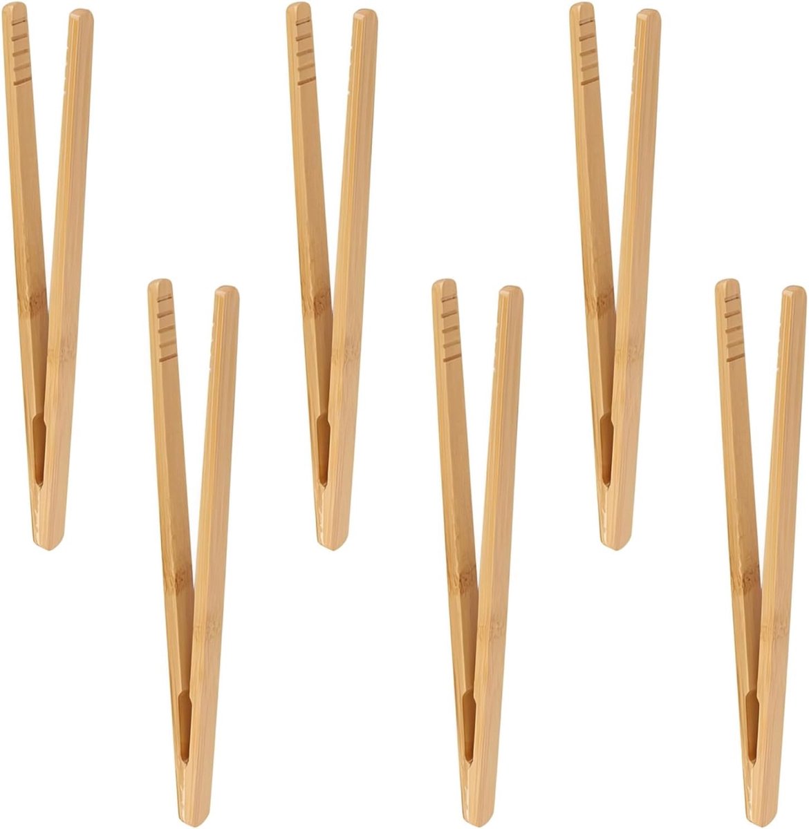 6 stuks barbecuetang van bamboe, bamboe tang, toast, houten tang, grilltang, hout, 17,8 cm, klein, buffetang voor BBQ, keukentang voor kaas, spek, muffins, fruit, brood