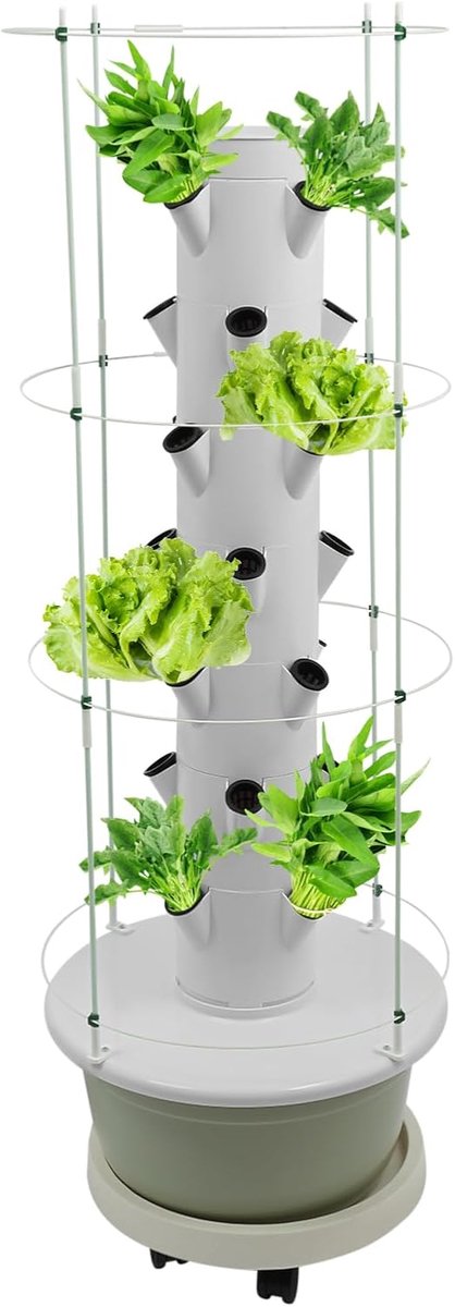 Tower Garden 28 gaten, 7 etages, tuinplant, kweekset met klimsteunframe, dompelpomp en timer, voor bloemen, groenten (lichtgroen waterreservoir)