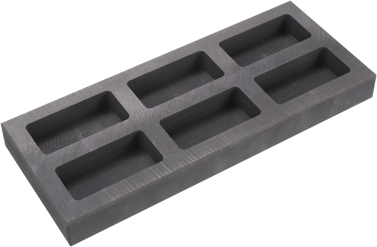Sourcing map Goud, zilver, grafiet, barrenvorm, gietvorm, smeltkroes voor het gieten van metaal, aluminium, koper, messing, smelten, raffineren, zesgaats sleuf, 19 x 8 cm x 0,67 inch