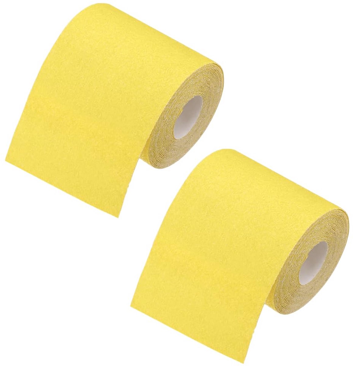 2 rollen schuurpapierrol, 93 mm x 5 m, aluminiumoxide schuurpapier, gele schuurrol, korrel 120 voor het slijpen van hout, verf, pleisterwerk, plamuur, metaal