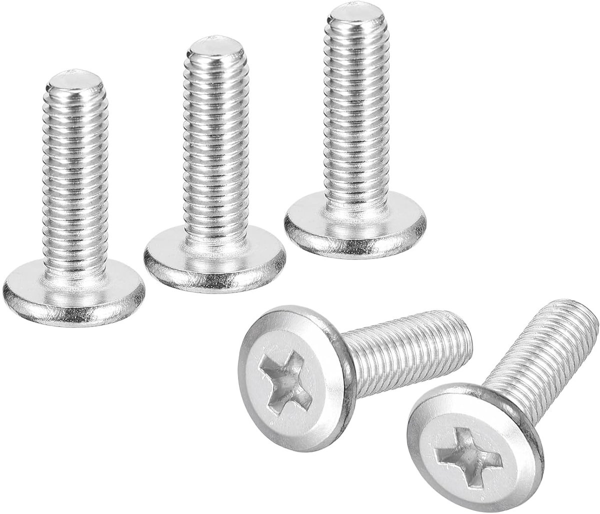 M5 x 16 mm platte ronde kop Phillips kruiskopschroeven, 50 stuks 304 roestvrijstalen kruiskop-machineschroeven, volledige schroefdraad, helder oppervlak, meubelverbindingsschroef