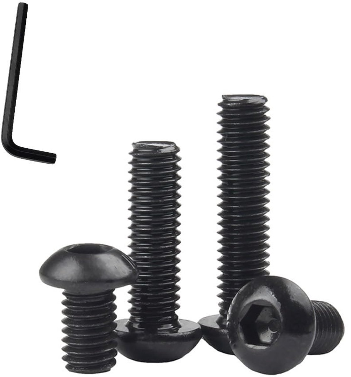 Zeskantschroeven - Zwarte koolstofstalen schroefdraad metalen zeskantbout met ronde kop schroeven met inbussleutel voor machines doe-het-zelf projecten, M6 x 12mm, 50 stuks