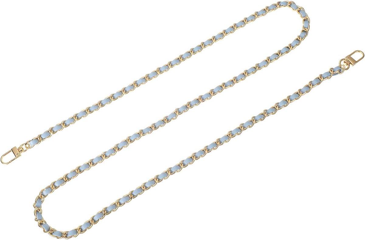Tasketting, portemonnee-kettingriem, 120 cm, tassenriem, handtasketting, portemonneeriem met gespen voor schouder, crossbody tassen, reserveriemen (hemelsblauwe band + gouden ketting)