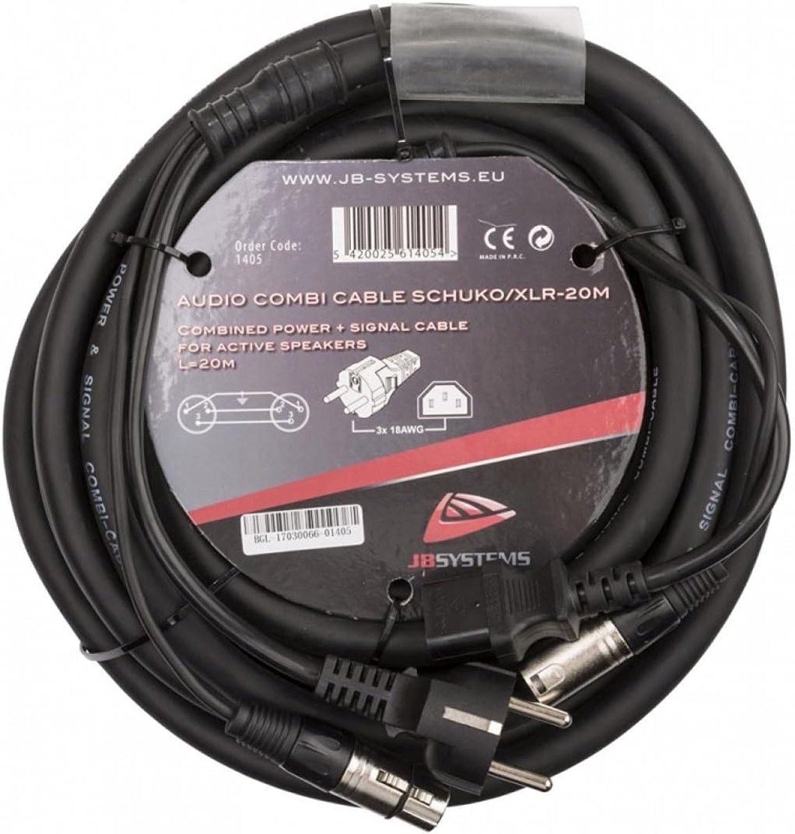 Audio kabel 20 meter - Schuko Combicable - Power IEC/Schuko - XLR audio verbinding - SnelShoppen