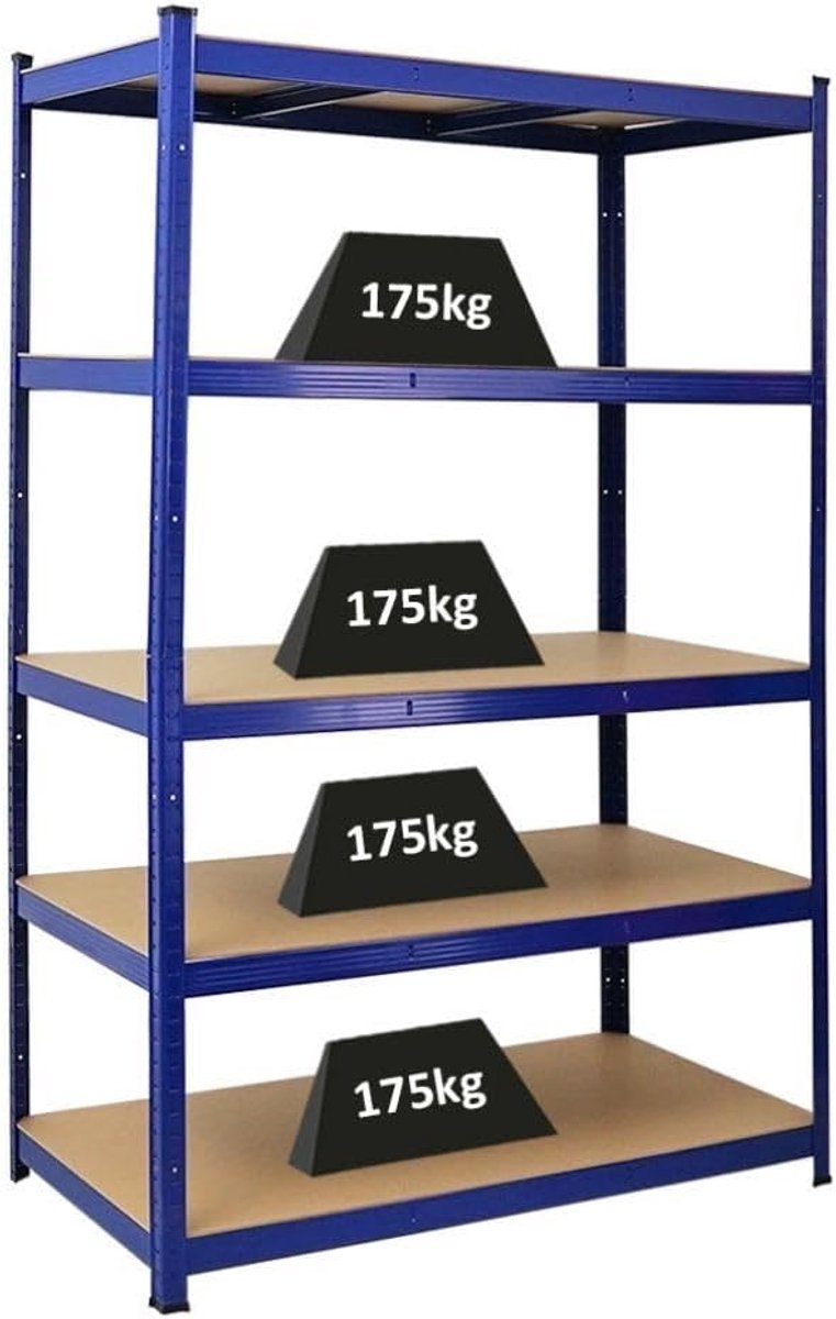 Taurus Rek voor zware lasten, blauw, 180 x 120 x 60 cm, totale belasting 875 kg, kelderrek, steekrek, garagerek, opbergrek