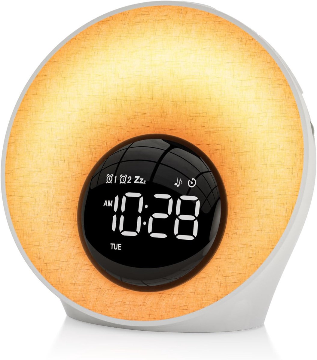 Daglichtwekker zonsopgang wekker voor zacht wakker worden, lichtwekker met 2 wektijden, 7 wektonen, 30 natuurlijke geluiden, timer, RGB-nachtlampje, geschenken voor vrouwen, tieners, meisjes en