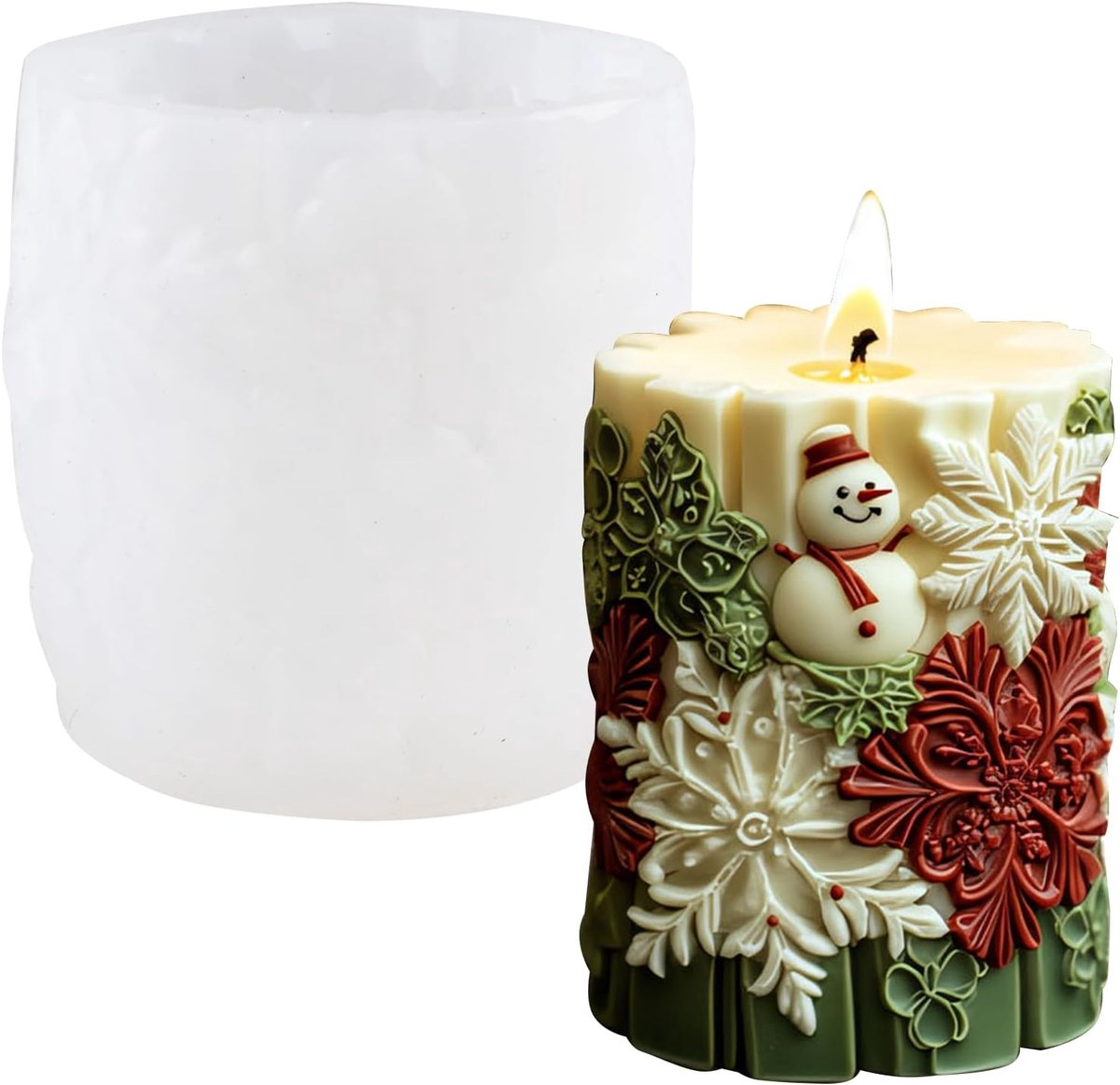 Merry Christmas Siliconen Cilindrische Mal, Sneeuwvlok Kerstboom Patroon Kaars Mould Ambachten Zeep Hars Gietvorm voor Xmas Decor Ambachten