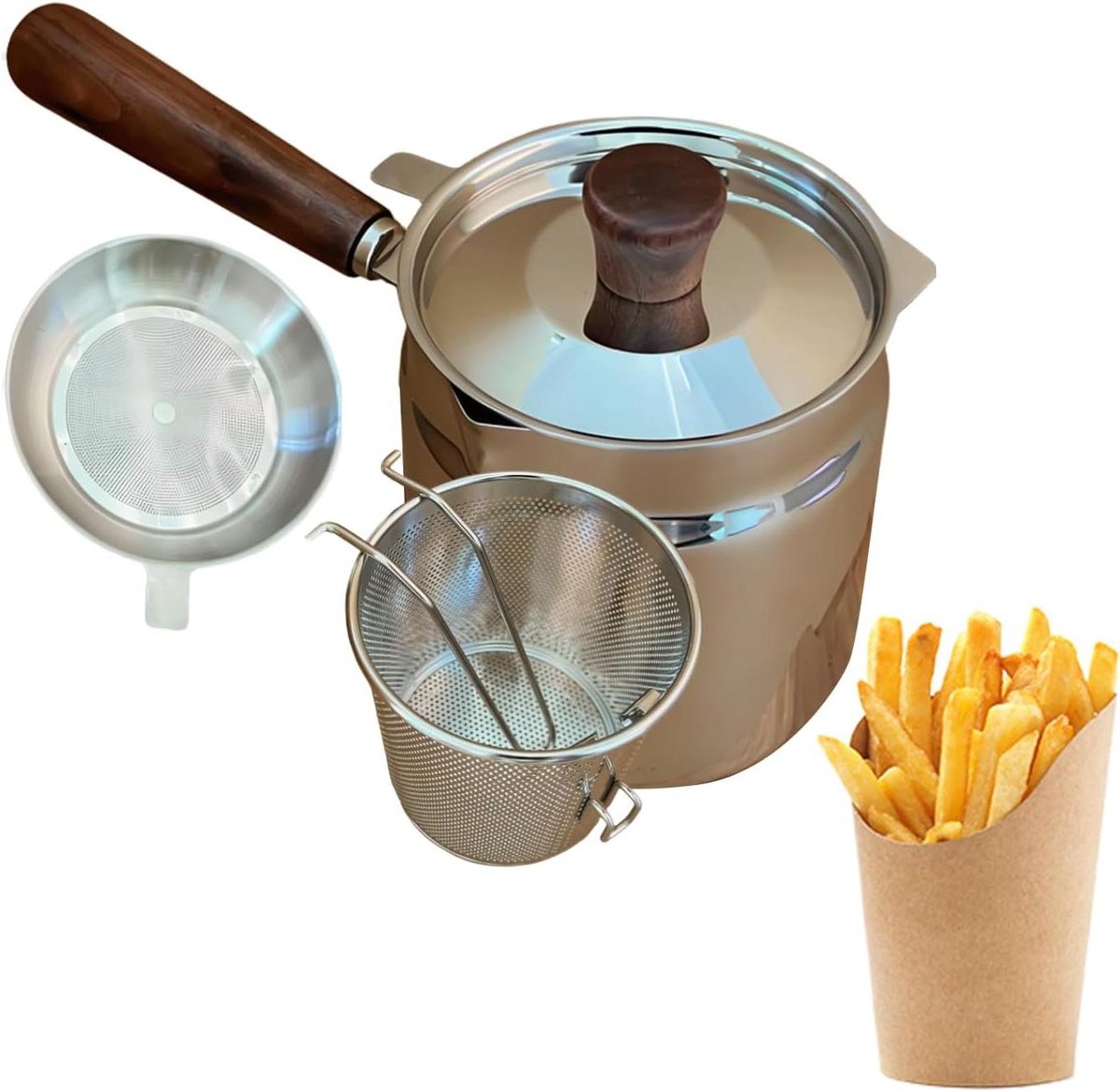 Kleine Frituurpan - Frituurmand Keukengerei - Lekker Frituren - Vetreducerend Systeem - 25D x 14W x 25H cm - Zilver