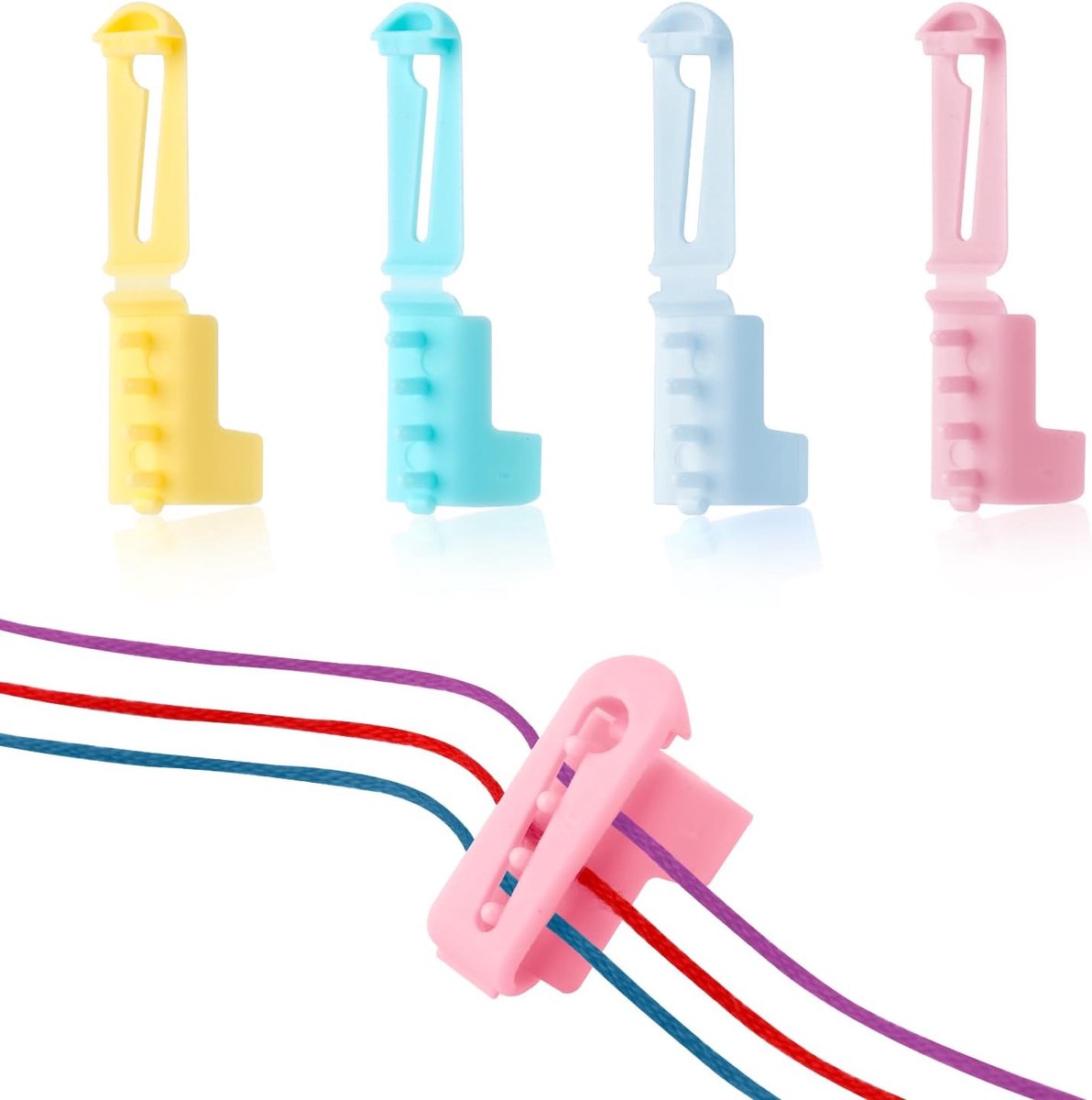 4st Garengeleiderring Haak-Breigereedschap, 4 Kleuren Vingerhaakring Plastic Garengeleidervingerspanningsringen met Verstelbare Open Garen Gescheiden Gereedschappen voor Haken Knutselen