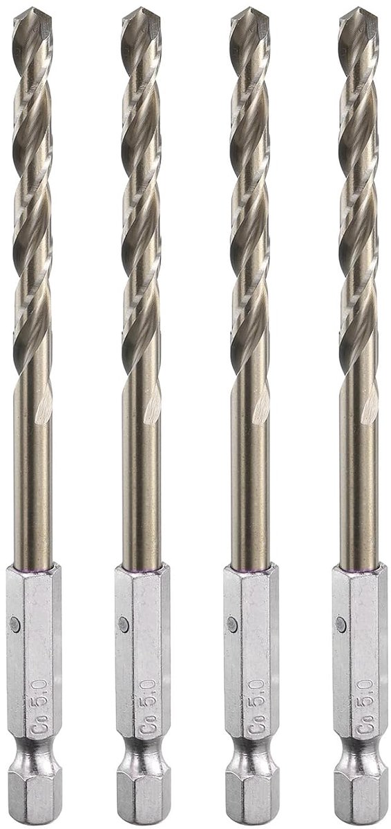 4 stuks M35 hogesnelheidsstaal spiraalboren 5 mm diameter 1/4 inch zeskantschacht