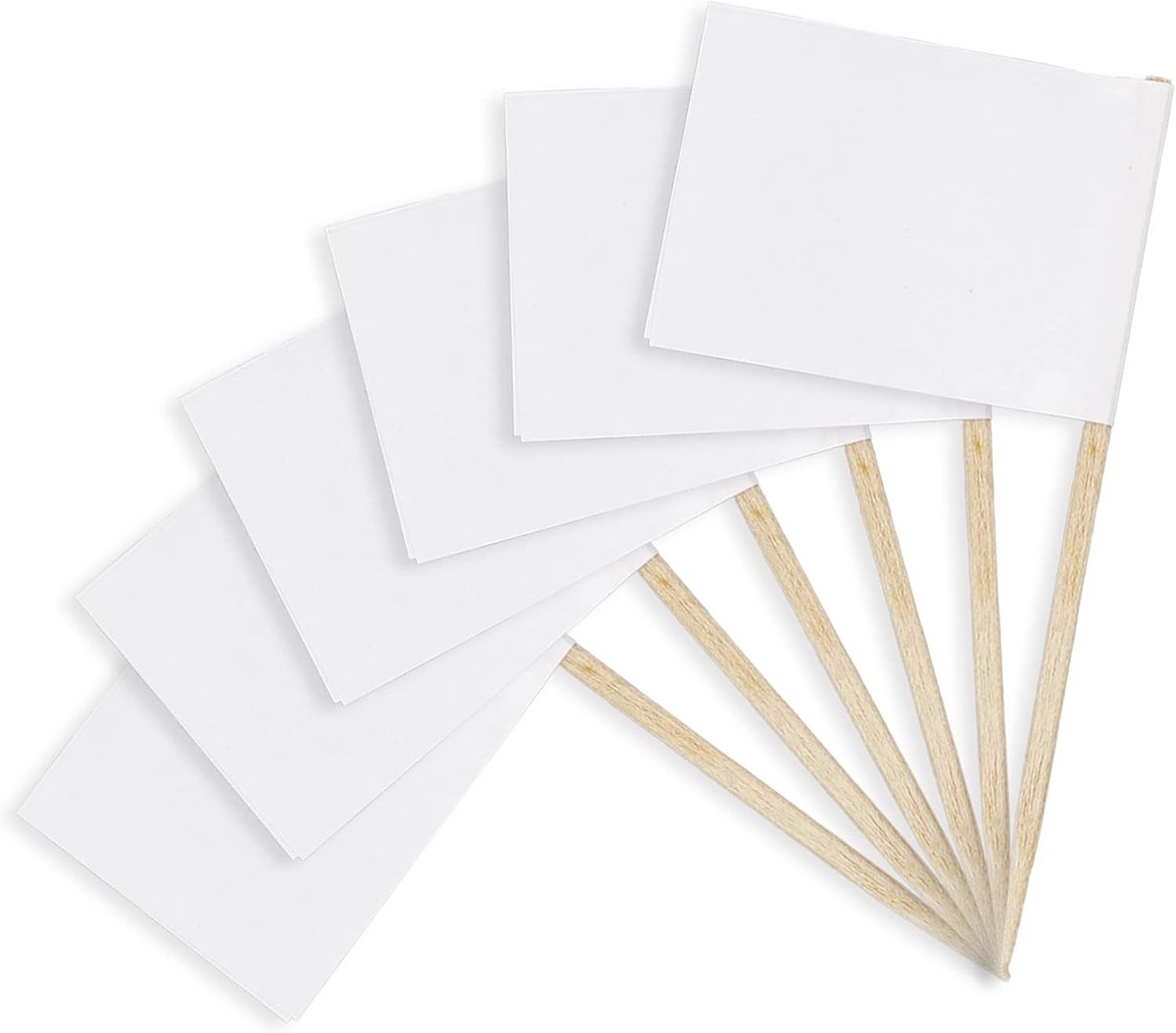 100 stuks lege tandenstokervlaggen kraftpapier voedseletiketten (3,5 x 2,5 cm) fruitplectrums voor feestvoedsel (wit)