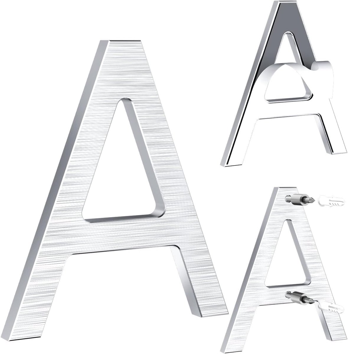 12,5 cm zilverkleurig huisnummer – Massief aluminium met geborsteld oppervlak, zelfklevend of met schroeven, weerbestendig – Voor deur, muur, schutting, poort (A)