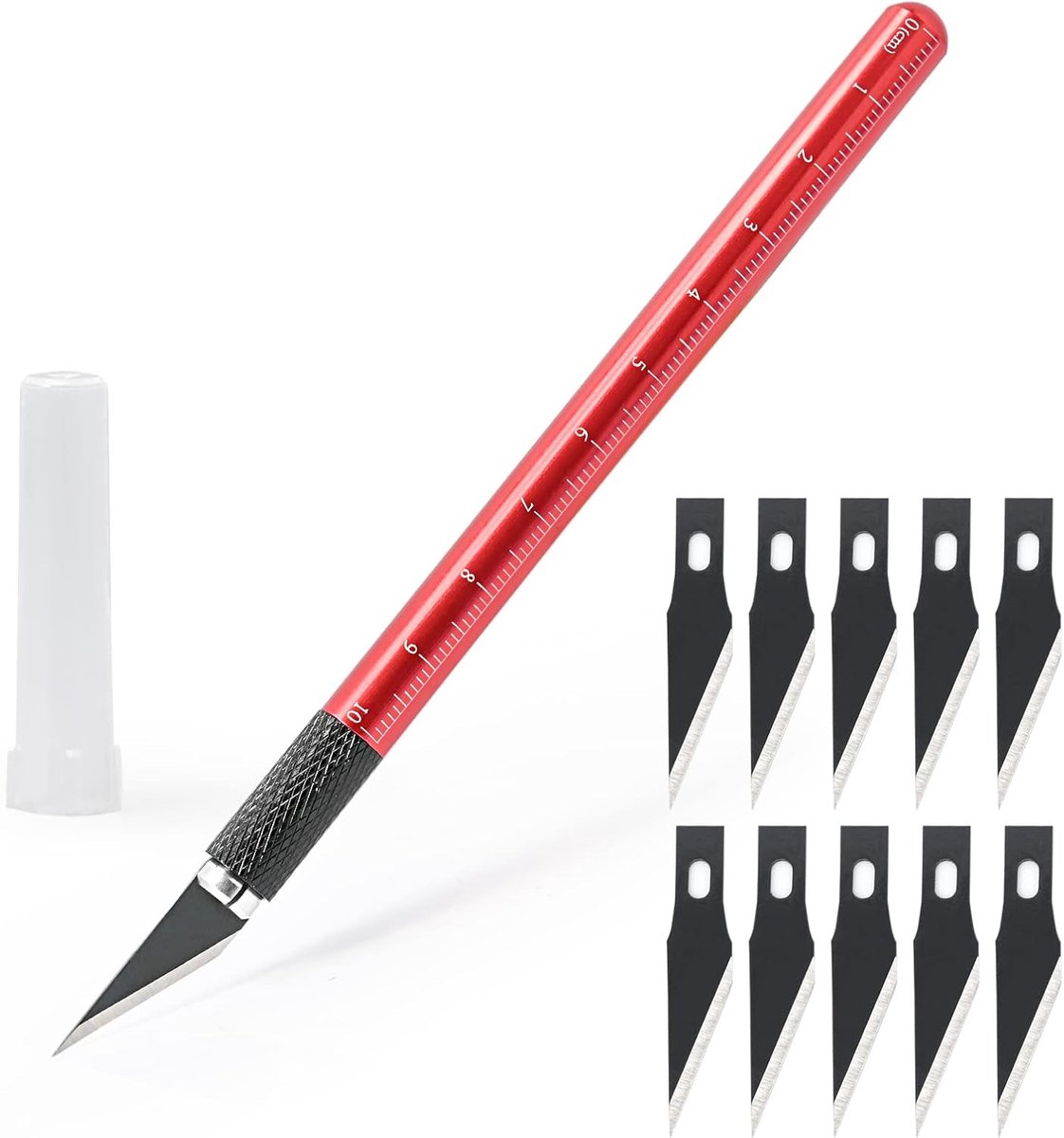 Scalpelset, met 10 reservemesjes, gecoat met een roestwerende oliefilm, carving craft mes, knutselmes, hobbymessenset voor scalpel knutselen, folie, rood