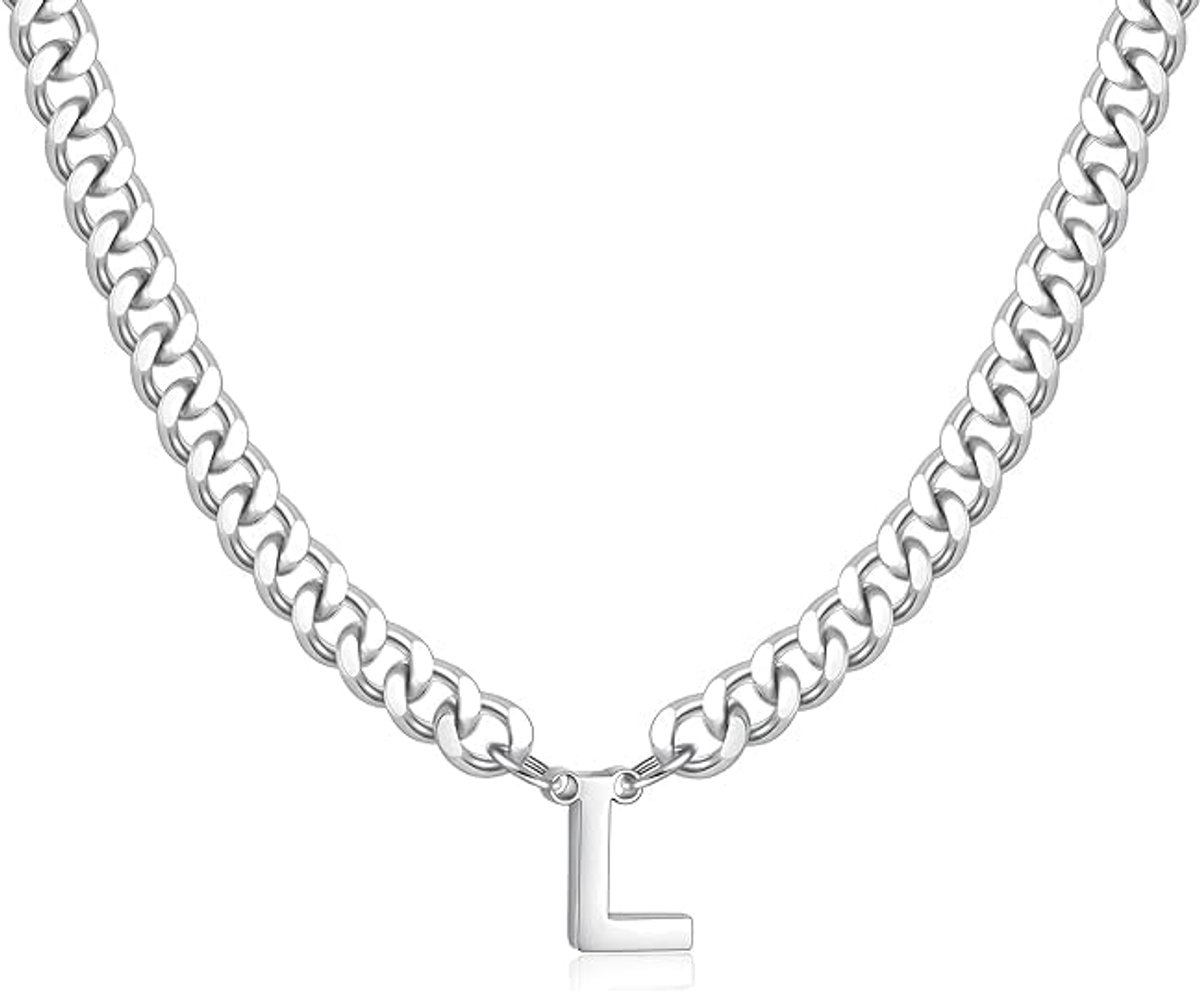 Ketting voor heren, met letters, A-Z, zilver, roestvrij staal, pantserketting, herenketting, verjaardag, verjaardagscadeau voor mannen, hem, papa, vriend, zoon, jongens, broer, beste vriendin